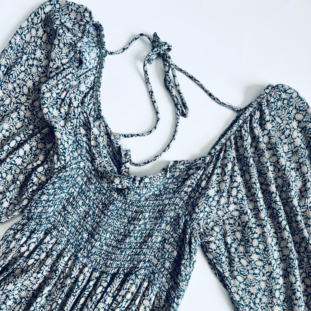 Carly Jean Los Angeles teal and gold Floral Maxi Dress